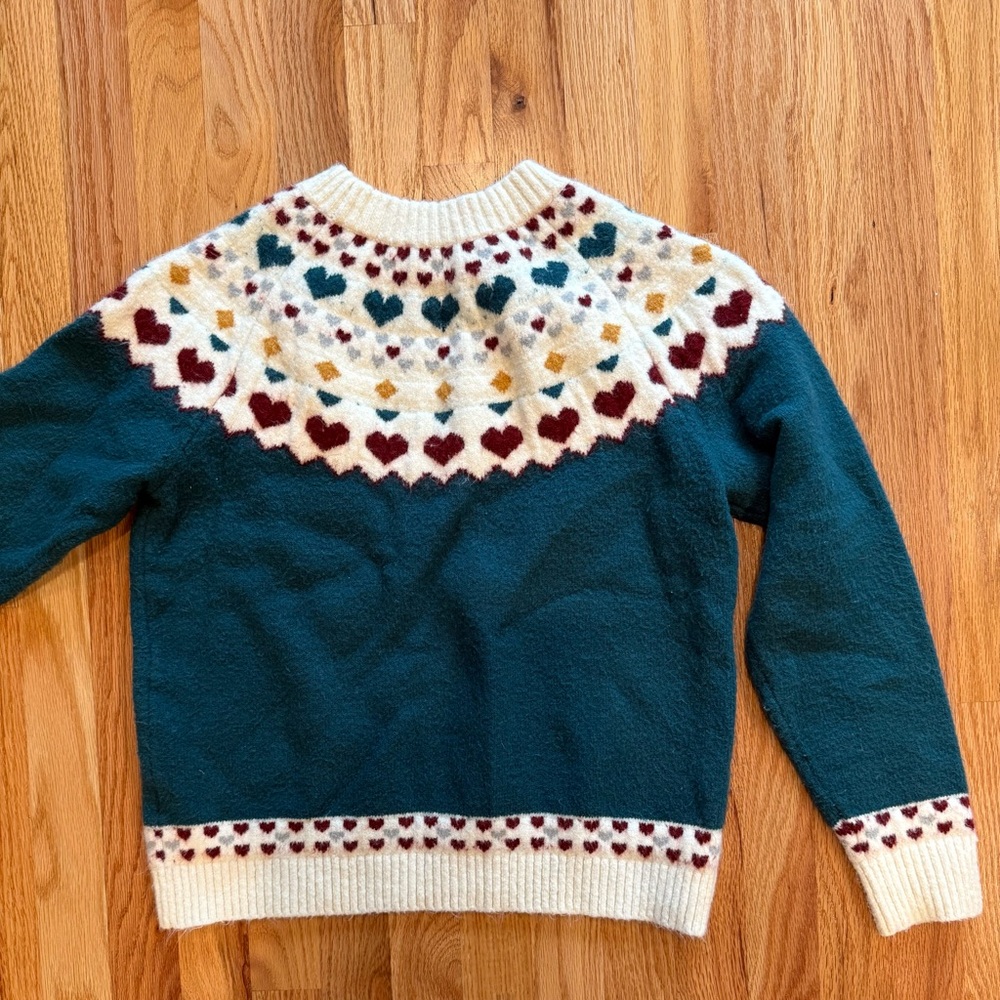 Callahan Teal Crewneck Sweater with Ivory, Burgundy & Mustard Heart Yoke